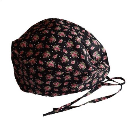 Καπέλο-σκουφάκι Χειρουργείου μαύρο με ροζ λουλούδια