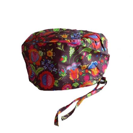 Καπέλο-σκουφάκι Χειρουργείου χρώμα  καφέ με χρωματιστά λουλούδια