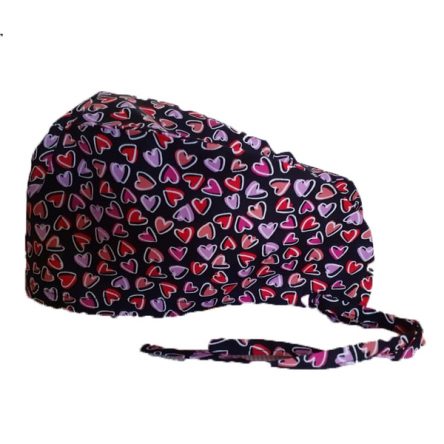 Καπέλο-Σκουφάκι Χειρουργείου  μαύρο με ροζ  καρδούλες