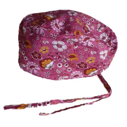 Καπέλο-Σκουφάκι Χειρουργείου χρώμα ροζ με χρωματιστά λουλούδια